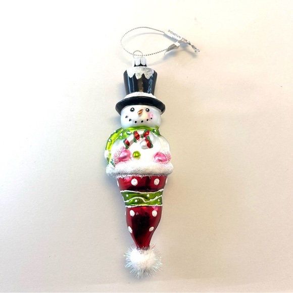Christmas Ornament Mercury Glass Signed JS Snowman Coming Out Of Hat - Picture 6 of 9